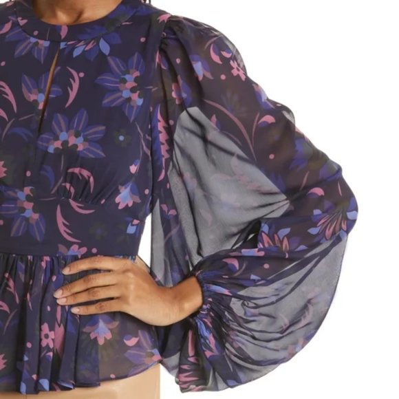 NWT Ted Baker London Stephanie Floral Print Keyhole Detail Blouse in Navy size 1 - Picture 8 of 9